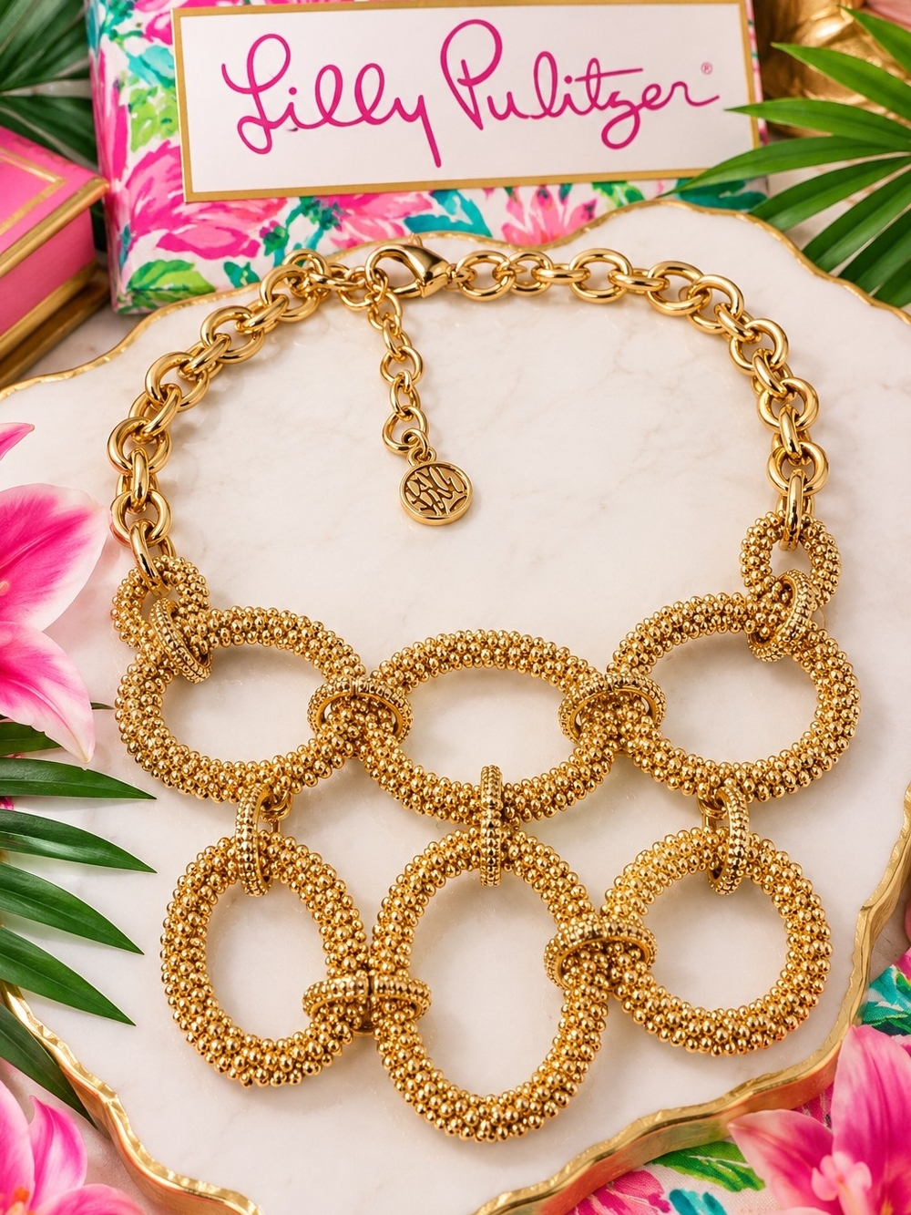 Lilly Pulitzer Gold Textured Multi-Link Statement Necklace 217